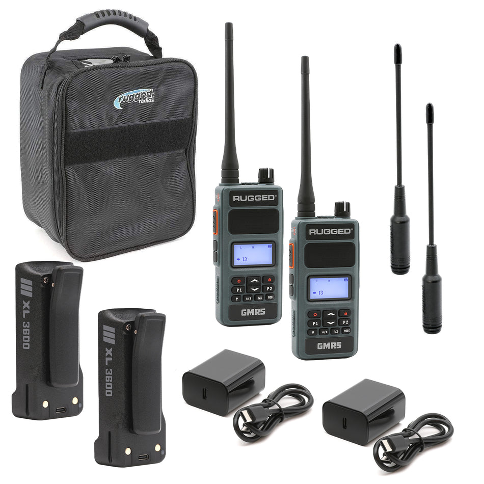 Adventure Pack - Rugged GMR5 - GMRS and FRS Two Way Handheld Radios with Accessories