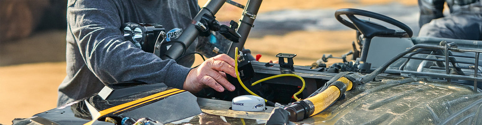Antenna tuning tools—SWR power meter with cables, frequency counter, coax stripper, ratchet crimp tool, and full technician tool kit with carrying case