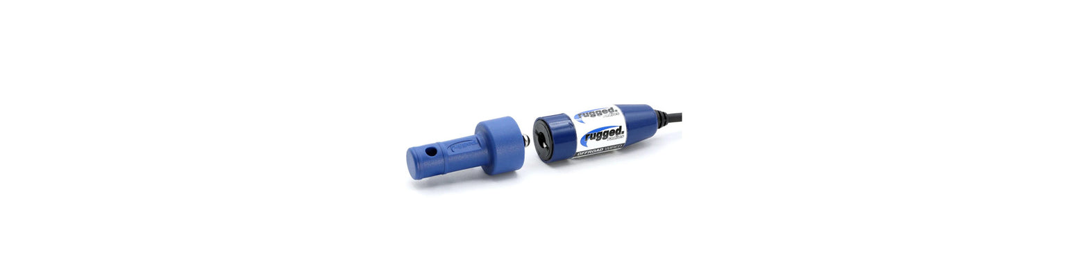 Cable parts and accessories—tagging kits, jack‑protecting off‑plugs, Mini‑XLR connectors (3‑, 5‑, and 6‑pin), military‑grade Nexus replacement jack, crimp rings, RF noise‑reducing choke clips, and waterproof power/antenna harness for Jeep JT/JL
