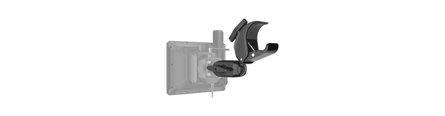 GPS accessories—Tread XL docks, vehicle power cables (12V and high‑current), locking magnet and suction cup mounts, tube mounts, external GPS and inReach antennas, screen protectors, micro‑SD cards, and Garmin PowerSwitch module.