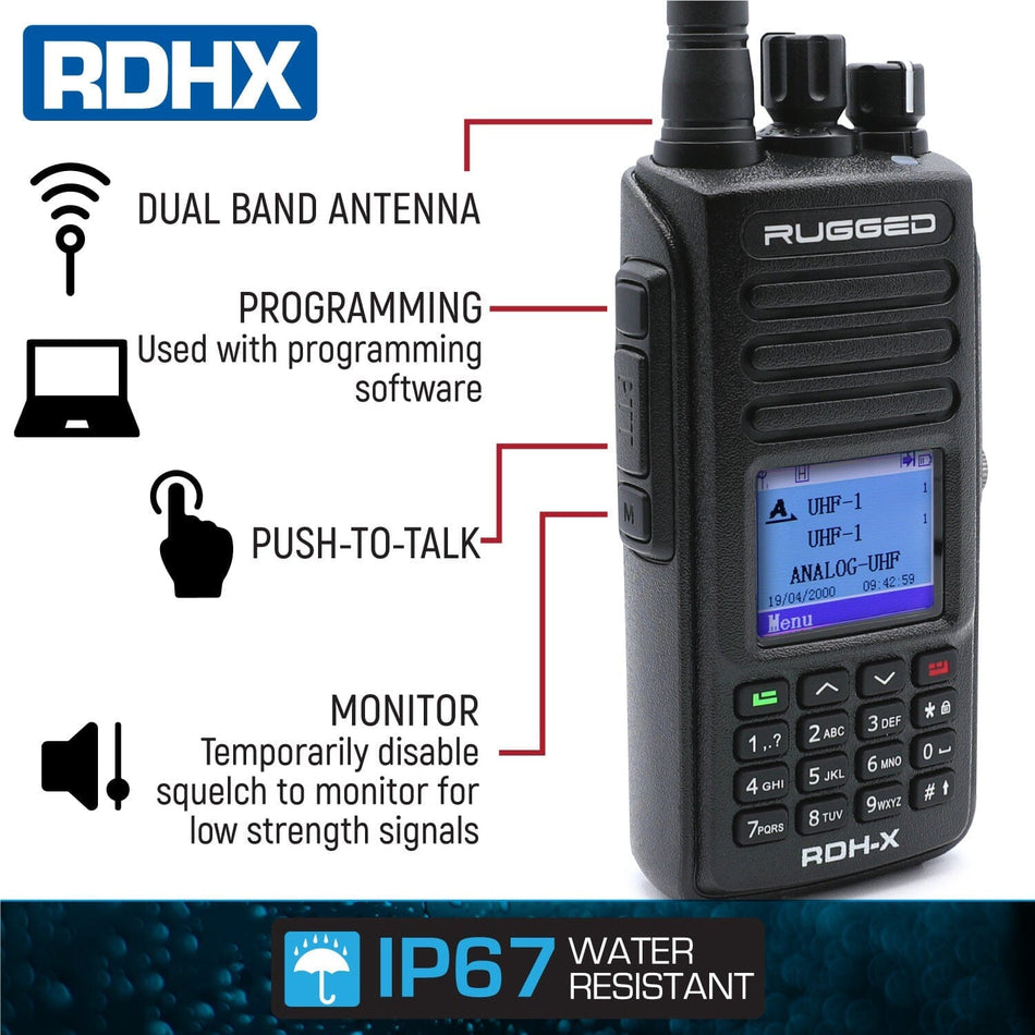 Rugged RDH-X Waterproof Business Band Handheld - Black - Demo - Clearance