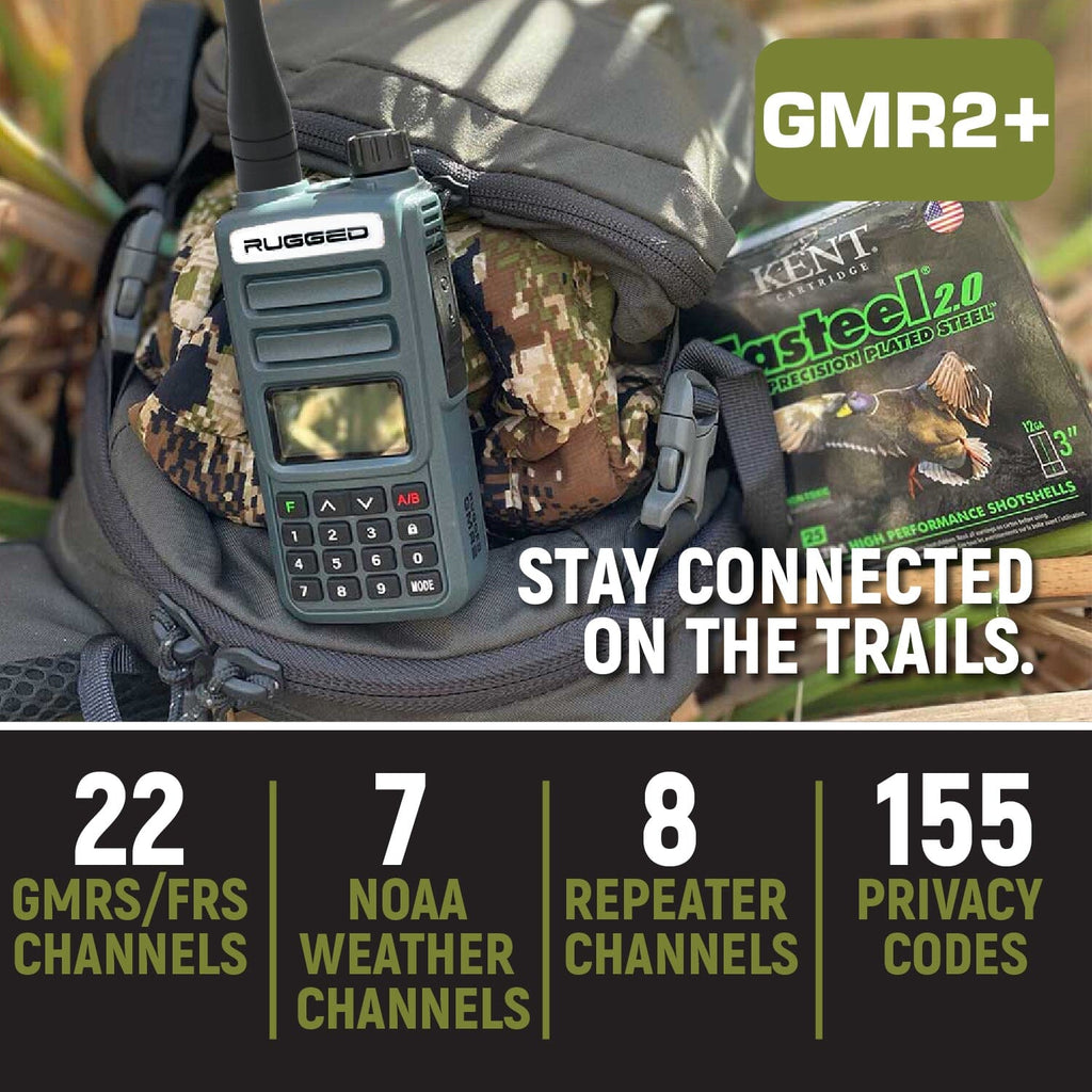 ADVENTURE PACK - 2 PACK - GMR2 GMRS and FRS Two Way Handheld Radios with XL Batteries and Hand Mics - Grey