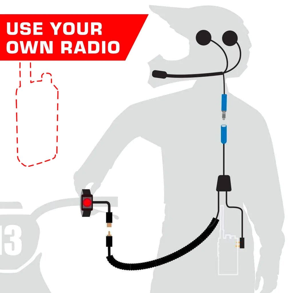 Kit Para Moto sin Walkie Talkie - Incluye Kit para casco con bocinas y micrófono, Harnees y Botón Presiona para Transmitir en manubrio ESP - By Rugged Radios