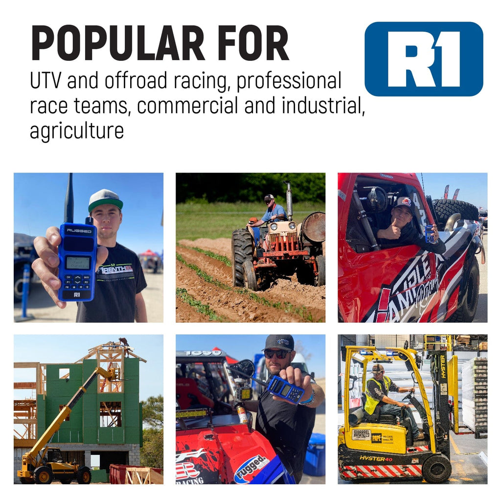 R1 2-way radio is popular for offroad racing, professional and commercial applications, industrial, agriculture, and more