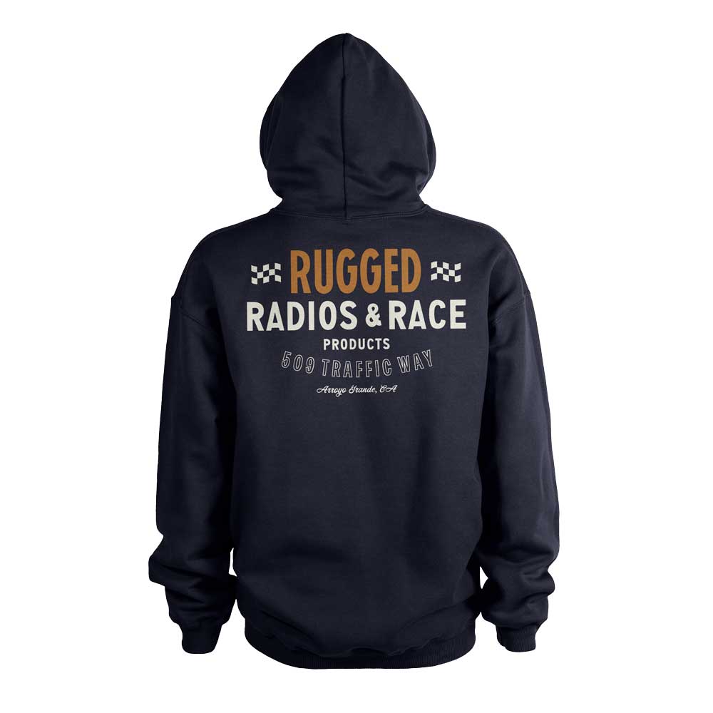 Vintage 'Rugged Radios & Race' Men's Pullover Hoodie - Navy